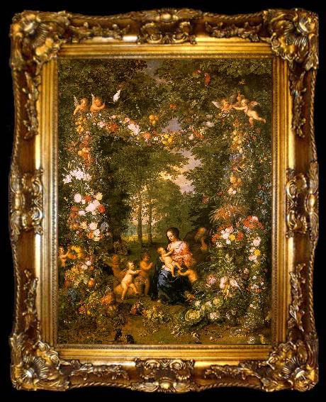 framed  Jan Brueghel Holy Family in a Flower Fruit Wreath, ta009-2
